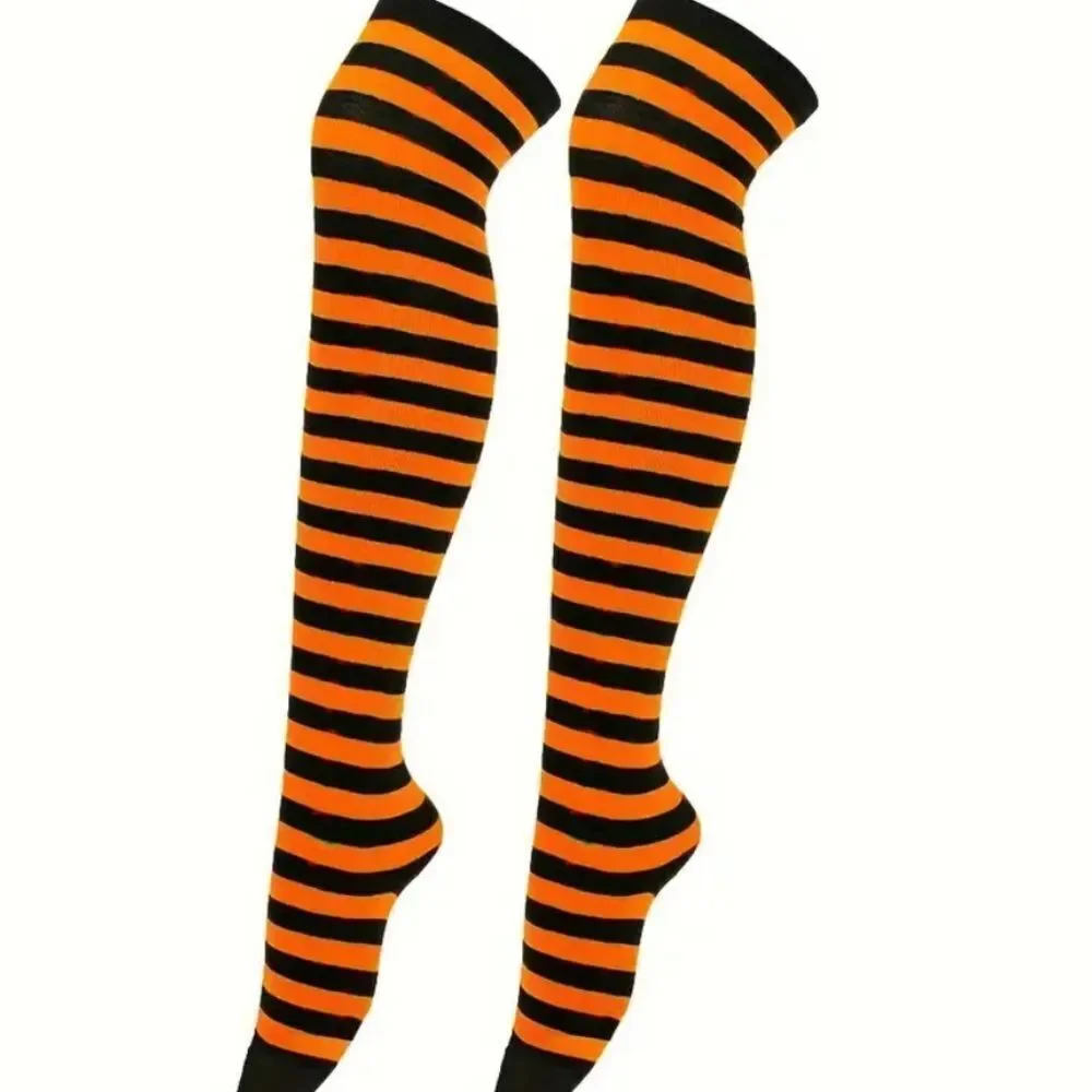 ORANGE N BLACK OVER THE‎ KNEE SOCKS